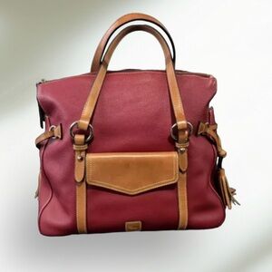 RARE Dooney & Bourke Pebble Leather Convertible Tote Shopper Bag Large Red VTG